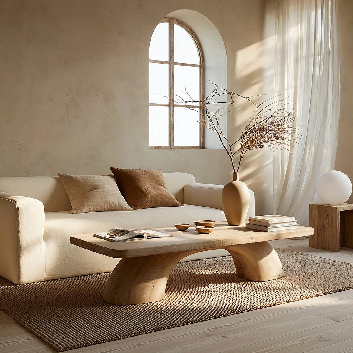 Modern Solid Oak Coffee Table | Sculptural Pedestal Base Minimalist Living Room Table - Rustiracraft