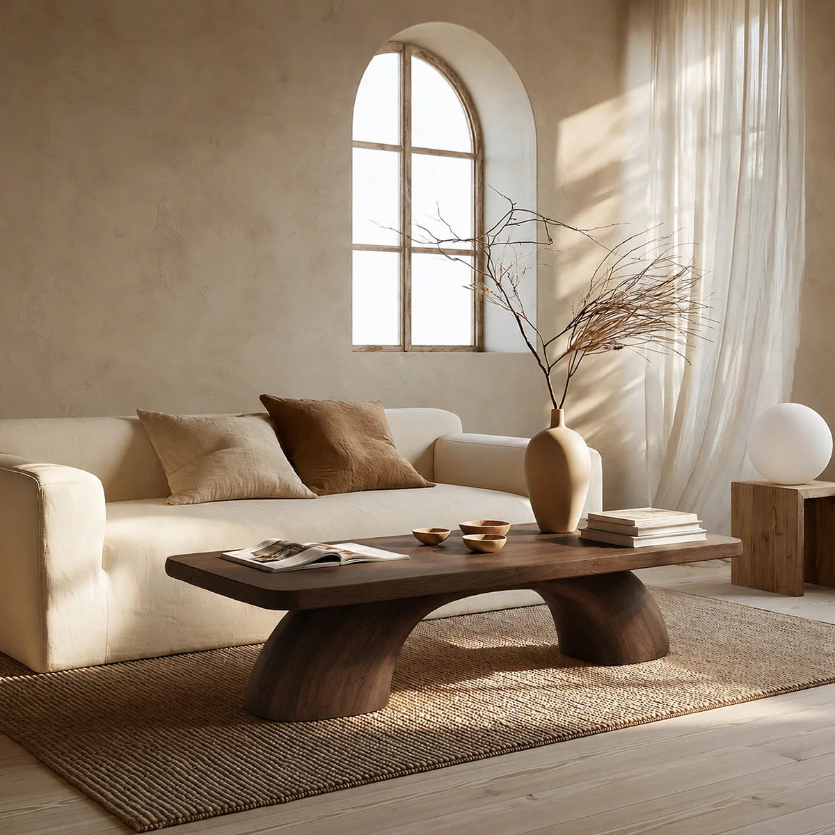 Modern Solid Oak Coffee Table | Sculptural Pedestal Base Minimalist Living Room Table - Rustiracraft