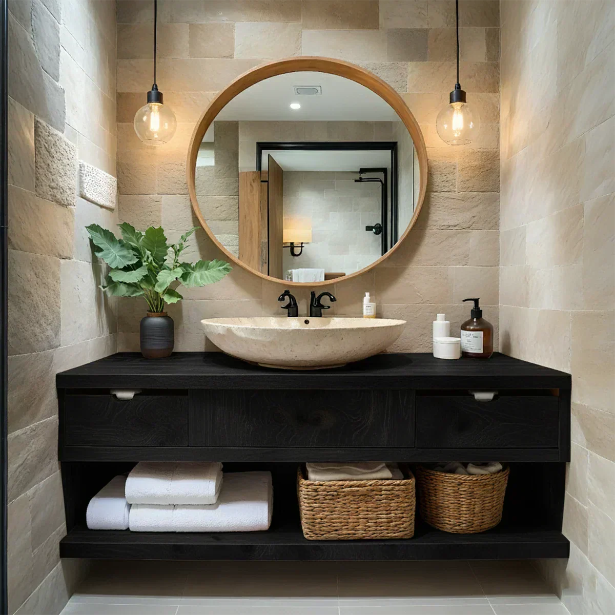 Modern Solid Wood Bathroom Vanity with Storage Shelf - Rustiracraft