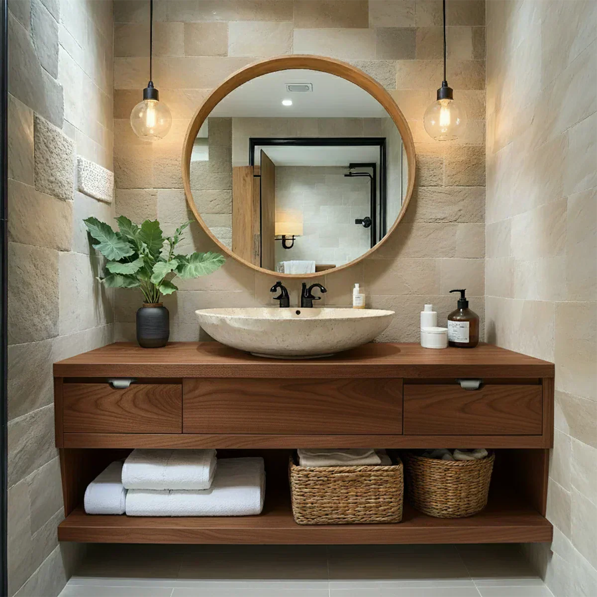 Modern Solid Wood Bathroom Vanity with Storage Shelf - Rustiracraft