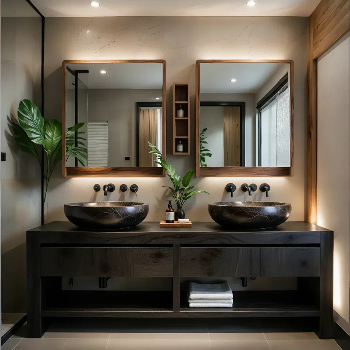 Modern Twin-Basin Natural Solid Wood Bathroom Vanity - Rustiracraft