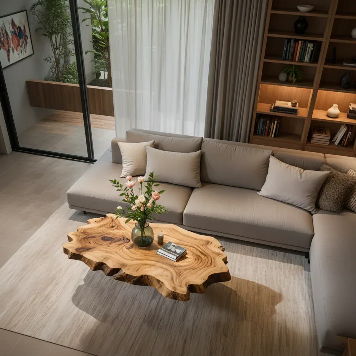 Natural Edge Solid Wood Coffee Table – Sculptural Japandi Form - Rustiracraft