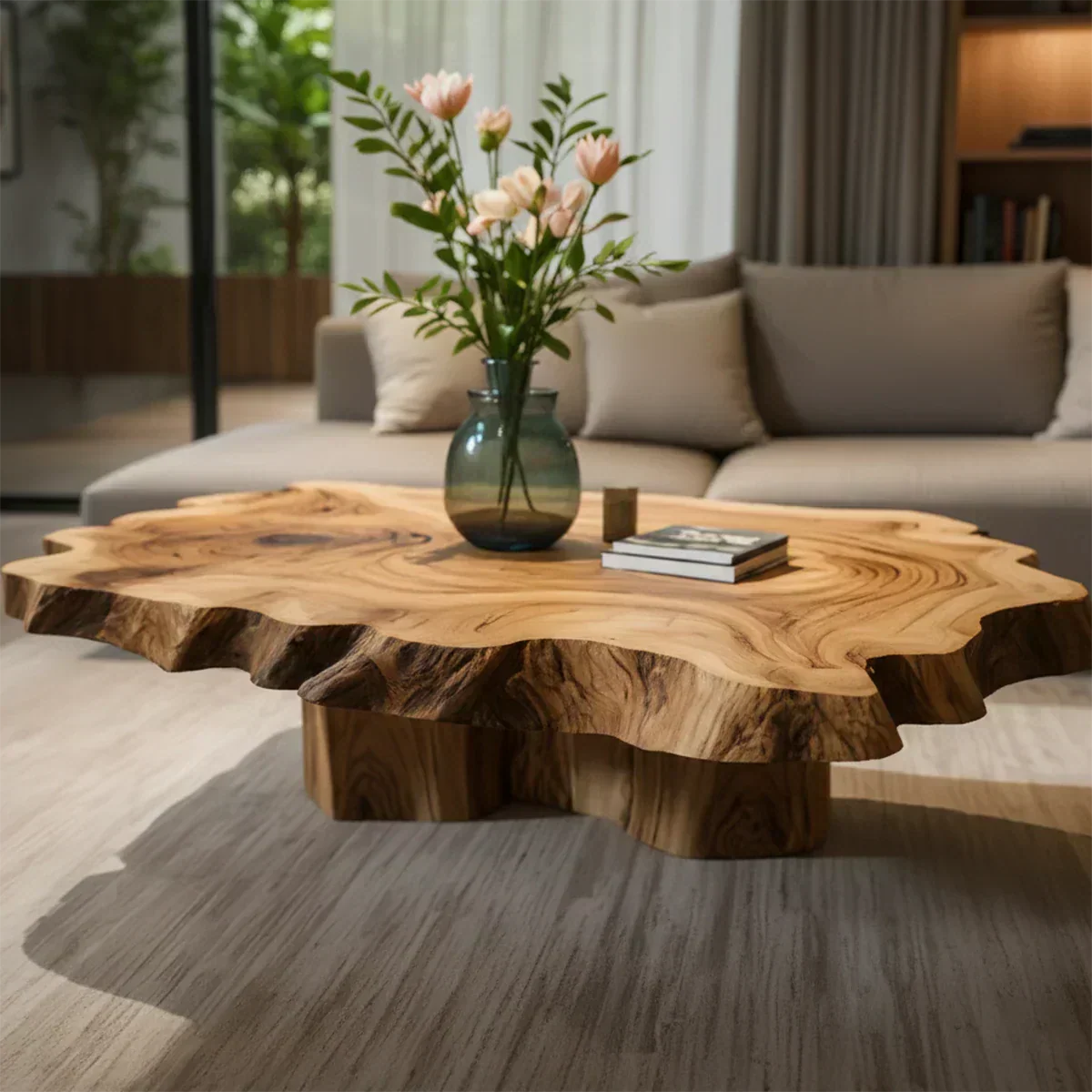 Natural Edge Solid Wood Coffee Table – Sculptural Japandi Form - Rustiracraft