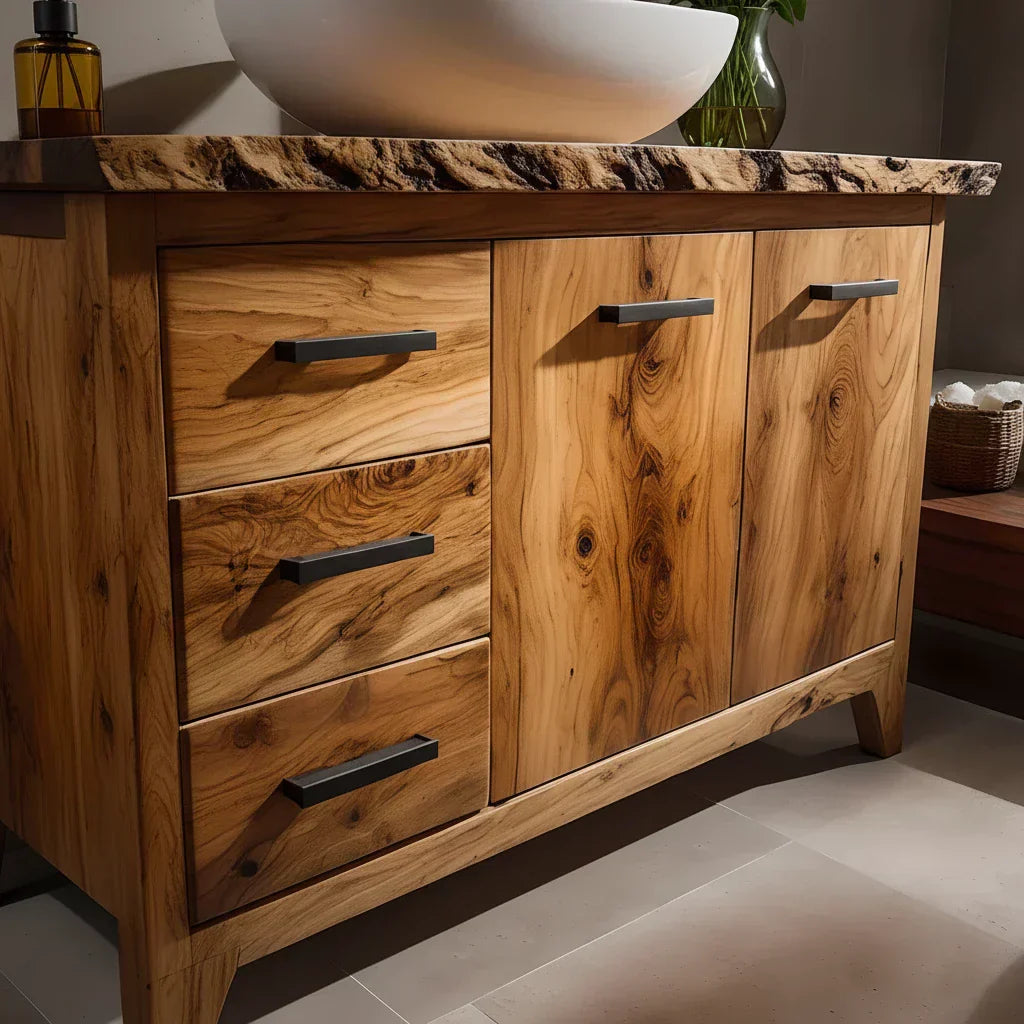 Natural Solid Wood Bathroom Vanity – Rustic Natural Edge Style - Rustiracraft