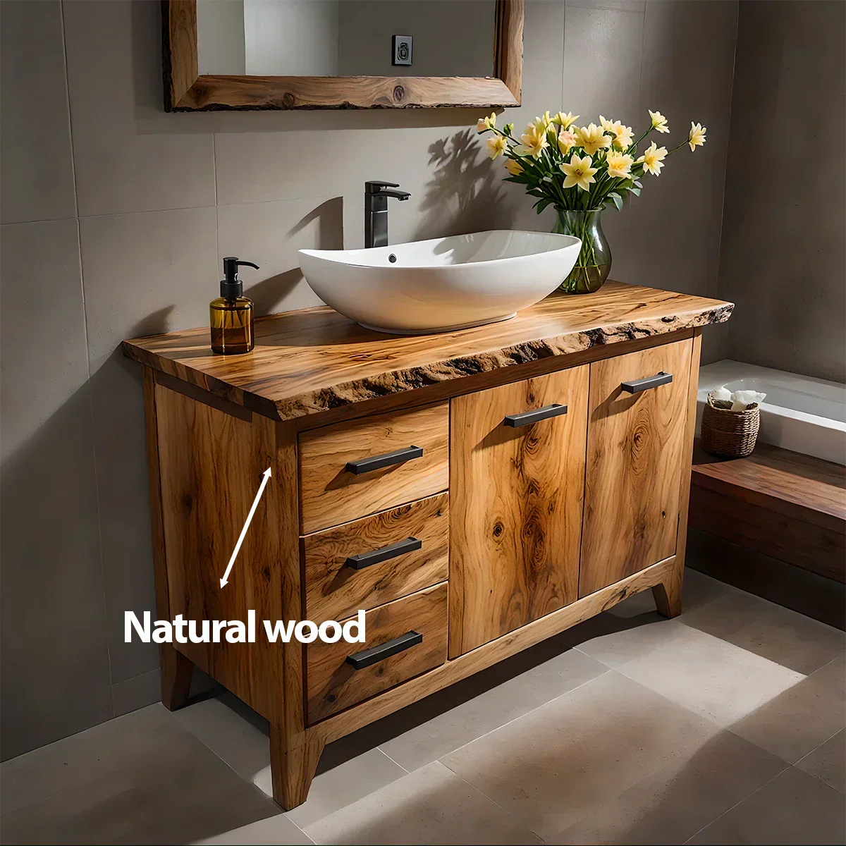 Natural Solid Wood Bathroom Vanity – Rustic Natural Edge Style - Rustiracraft