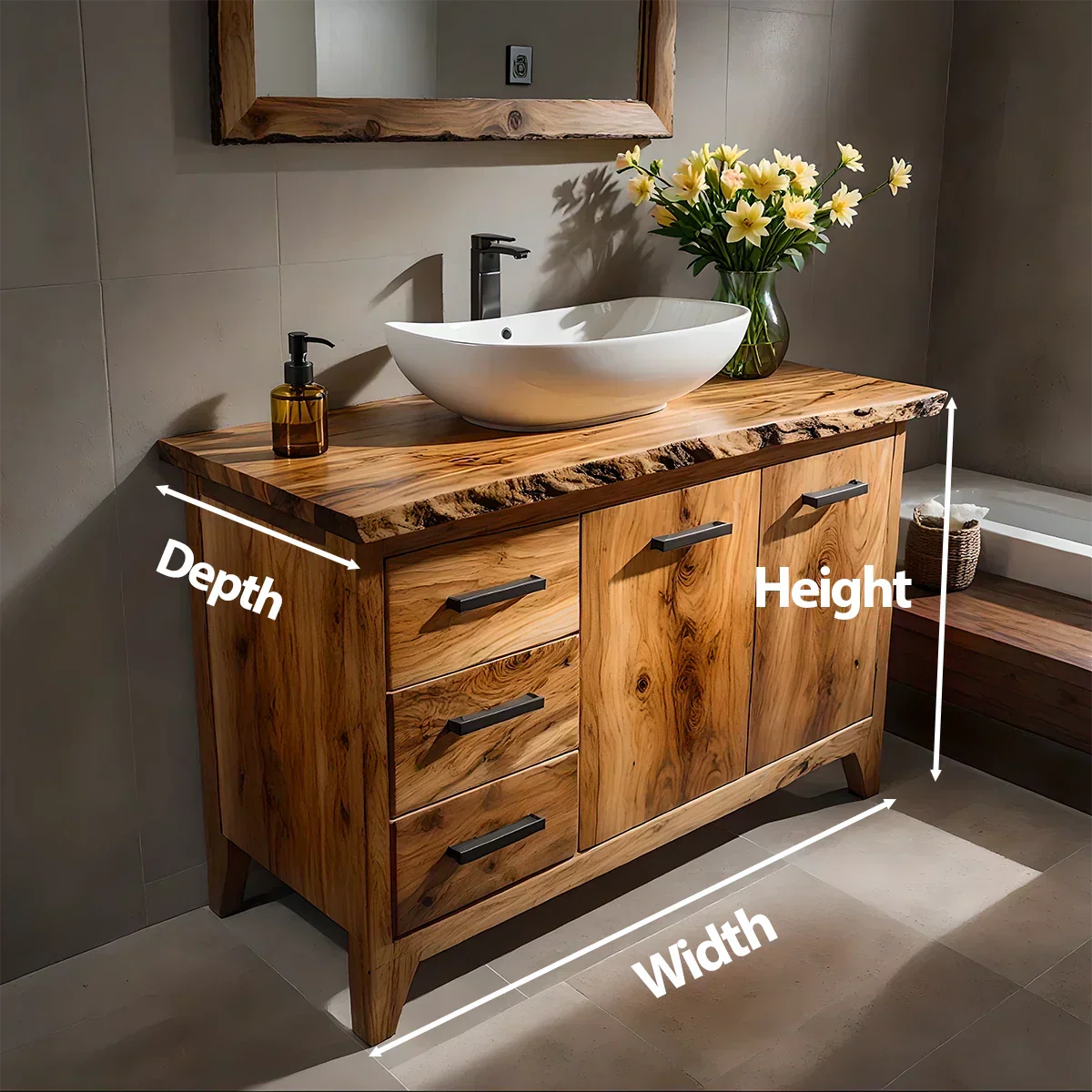 Natural Solid Wood Bathroom Vanity – Rustic Natural Edge Style - Rustiracraft