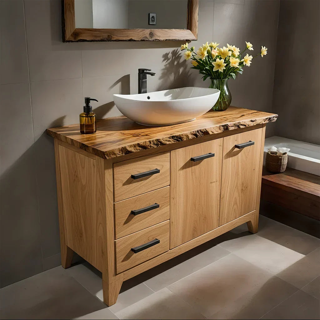 Natural Solid Wood Bathroom Vanity – Rustic Natural Edge Style - Rustiracraft