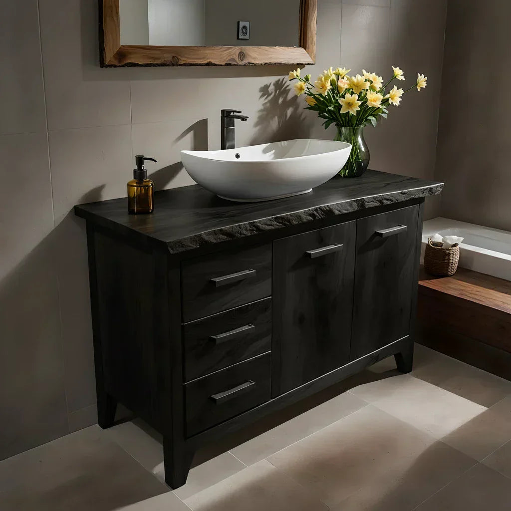 Natural Solid Wood Bathroom Vanity – Rustic Natural Edge Style - Rustiracraft