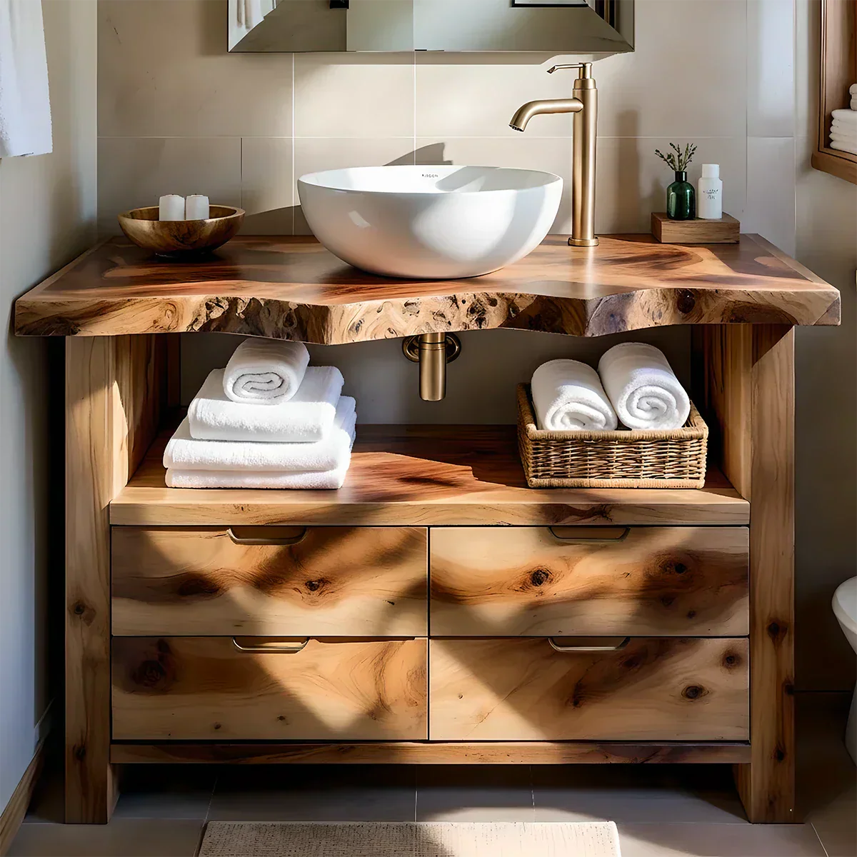 Natural Solid Wood Bathroom Vanity – Wabi-Sabi Live Edge Style - Rustiracraft