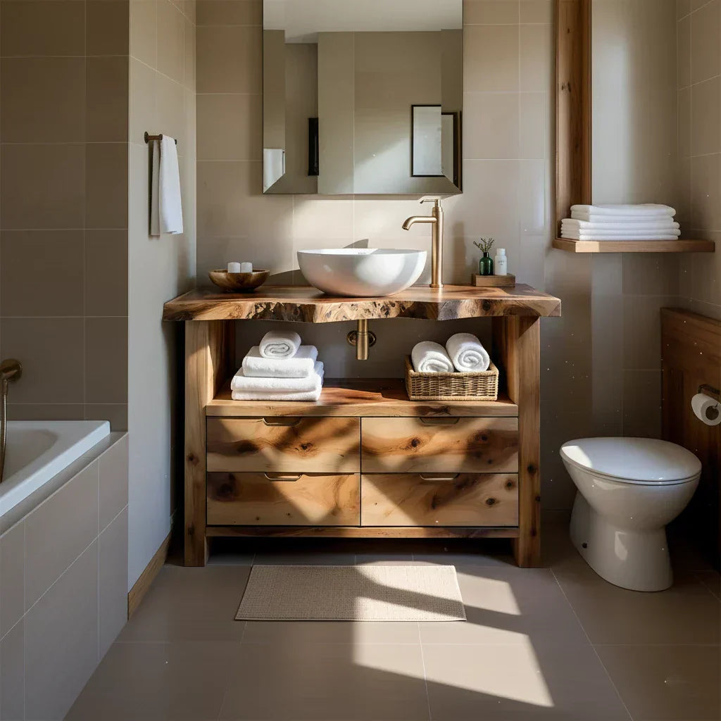 Natural Solid Wood Bathroom Vanity – Wabi-Sabi Live Edge Style - Rustiracraft