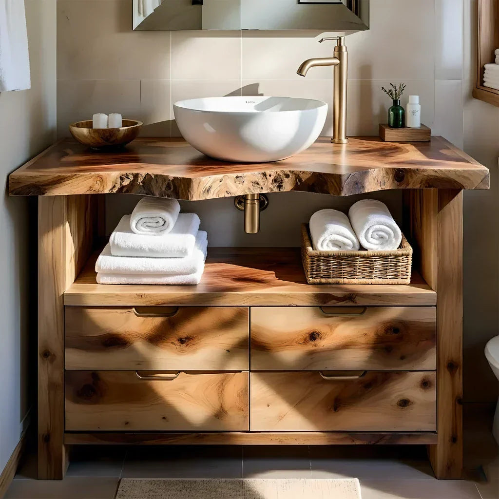 Natural Solid Wood Bathroom Vanity – Wabi-Sabi Live Edge Style - Rustiracraft