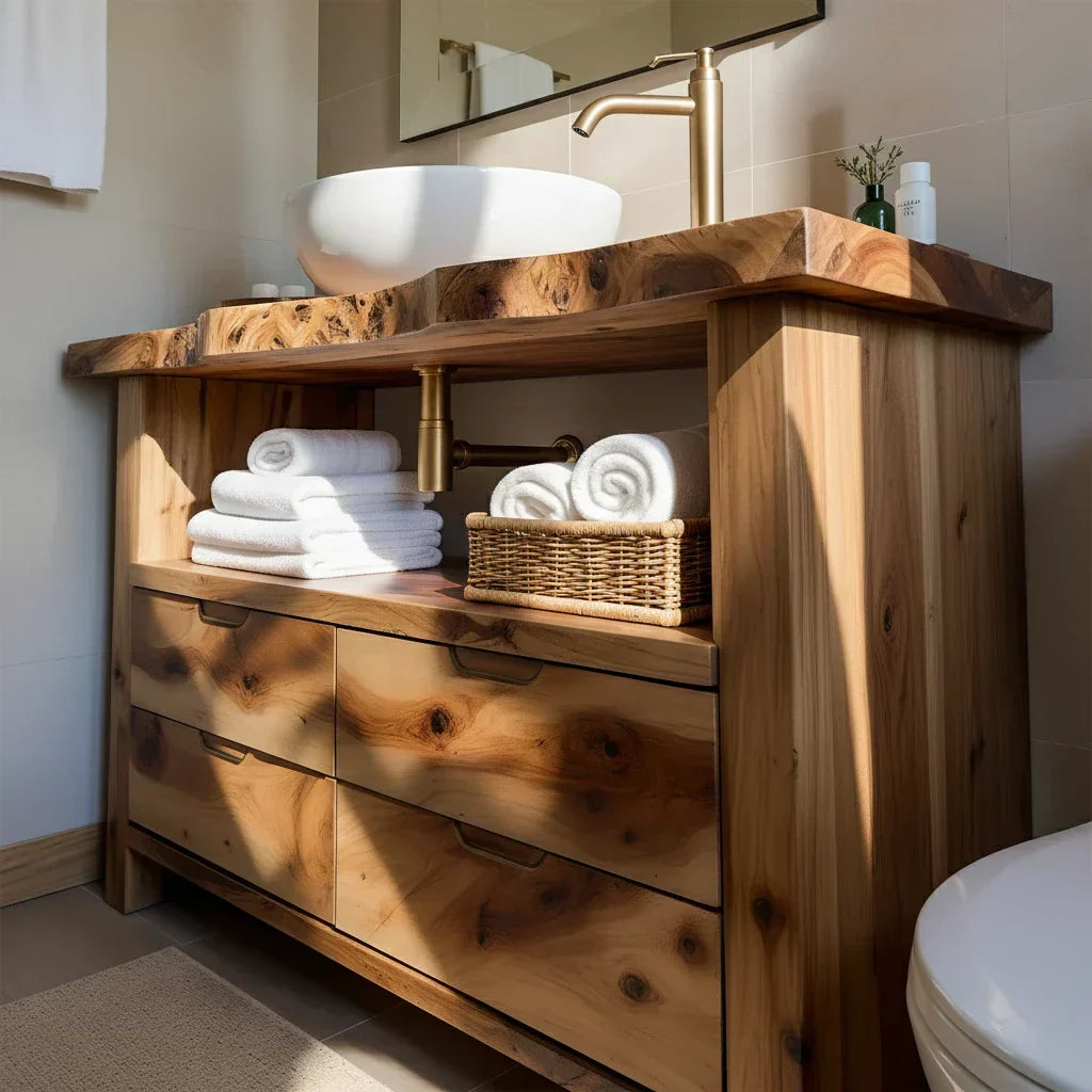 Natural Solid Wood Bathroom Vanity – Wabi-Sabi Live Edge Style - Rustiracraft