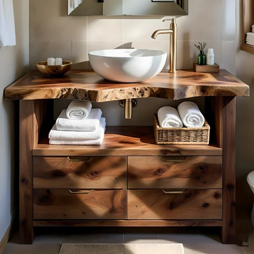 Natural Solid Wood Bathroom Vanity – Wabi-Sabi Live Edge Style - Rustiracraft