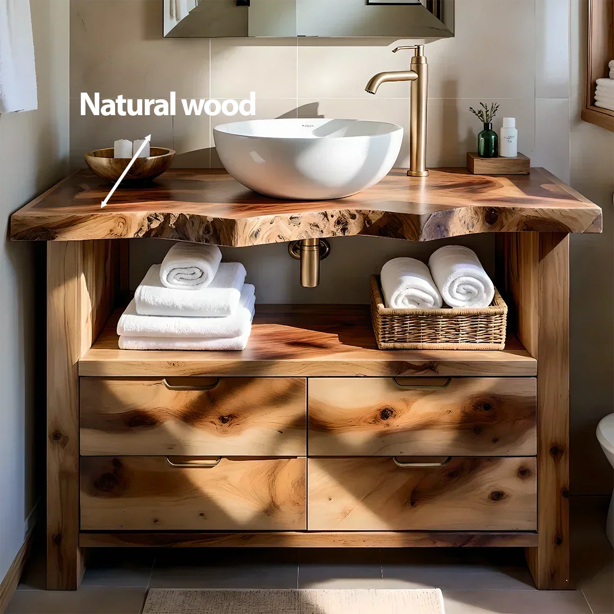 Natural Solid Wood Bathroom Vanity – Wabi-Sabi Live Edge Style - Rustiracraft