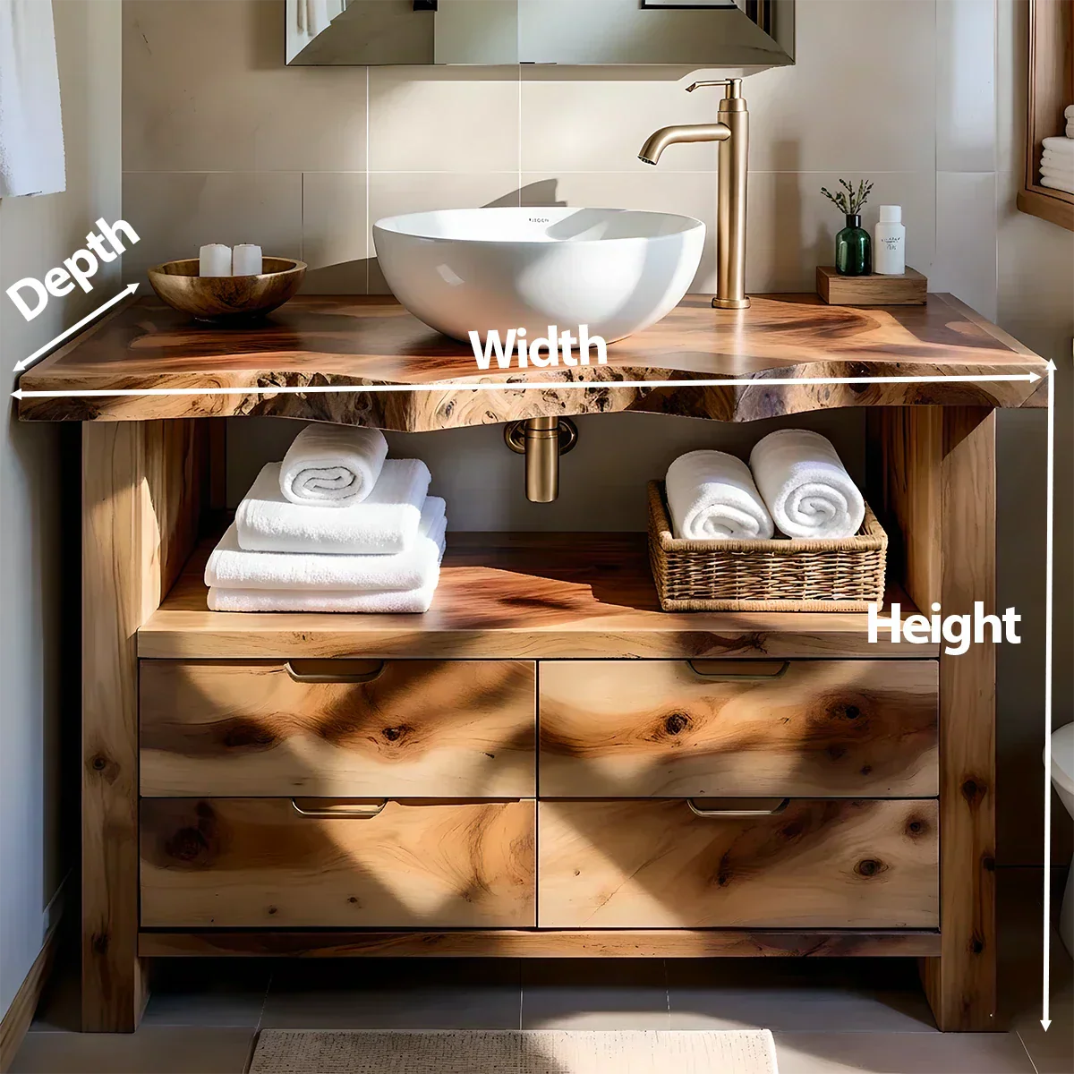 Natural Solid Wood Bathroom Vanity – Wabi-Sabi Live Edge Style - Rustiracraft