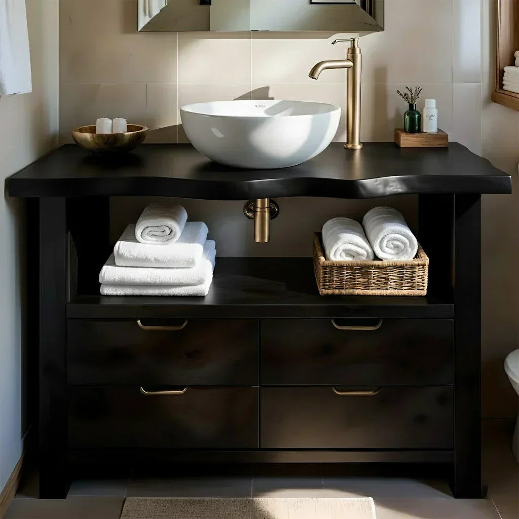 Natural Solid Wood Bathroom Vanity – Wabi-Sabi Live Edge Style - Rustiracraft