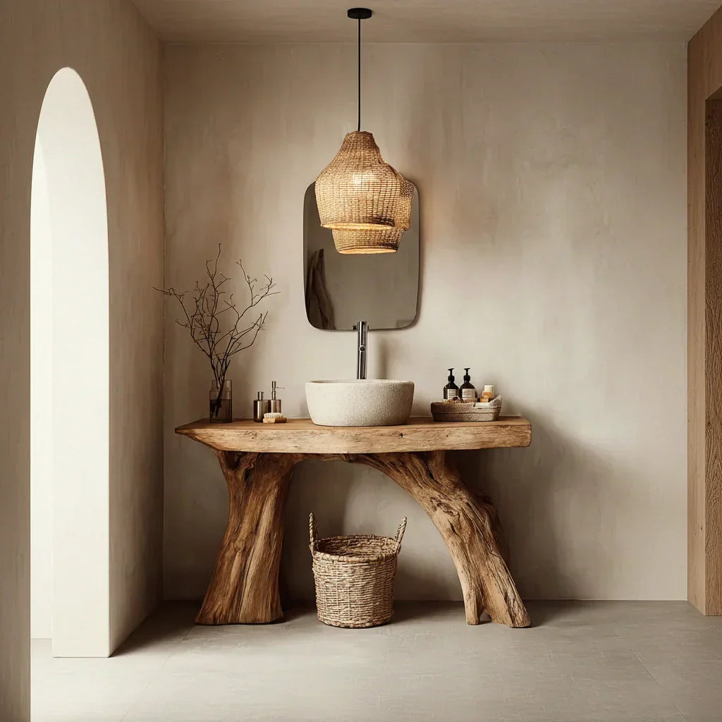 Natural Solid Wood Bathroom Vanity with Sculpted Root Base - Rustiracraft
