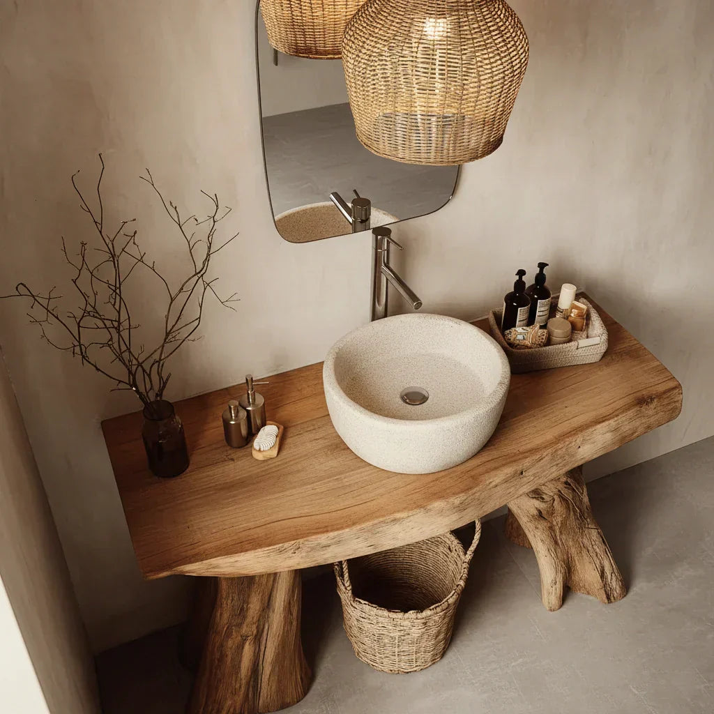 Natural Solid Wood Bathroom Vanity with Sculpted Root Base - Rustiracraft