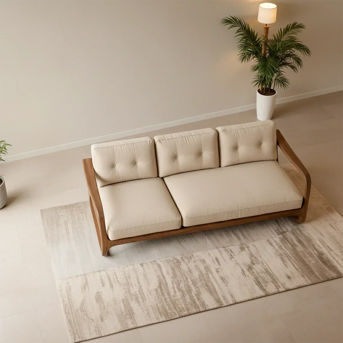 Natural Solid Wood Cotton Sofa – Handcrafted Minimalist Rustic Style - Rustiracraft