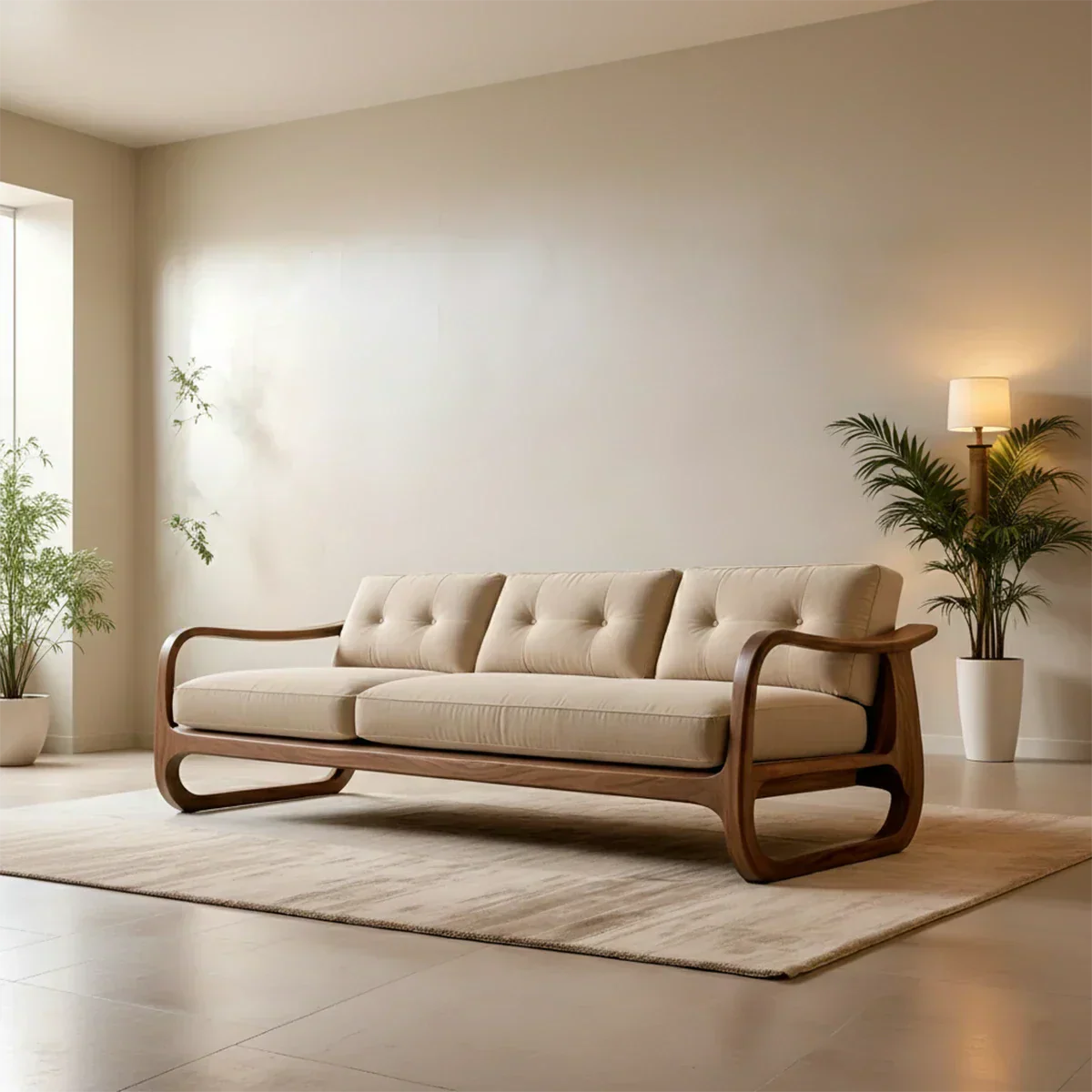 Natural Solid Wood Cotton Sofa – Handcrafted Minimalist Rustic Style - Rustiracraft