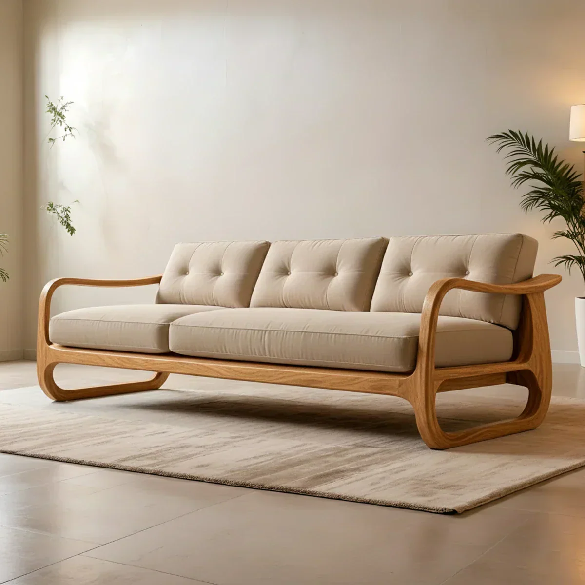 Natural Solid Wood Cotton Sofa – Handcrafted Minimalist Rustic Style - Rustiracraft