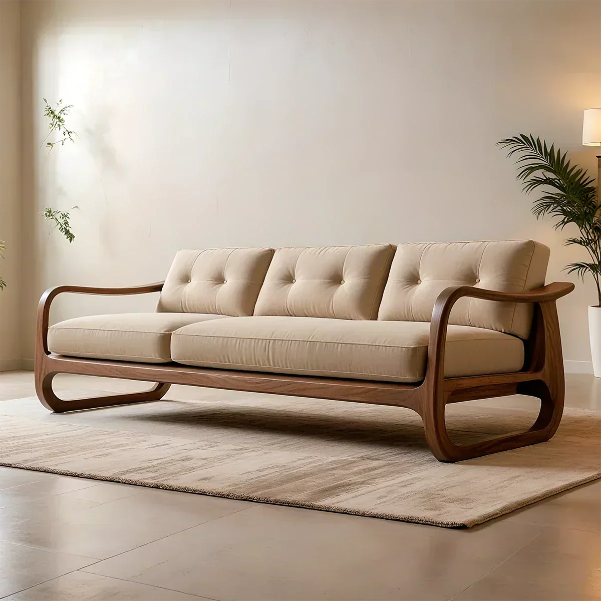 Natural Solid Wood Cotton Sofa – Handcrafted Minimalist Rustic Style - Rustiracraft