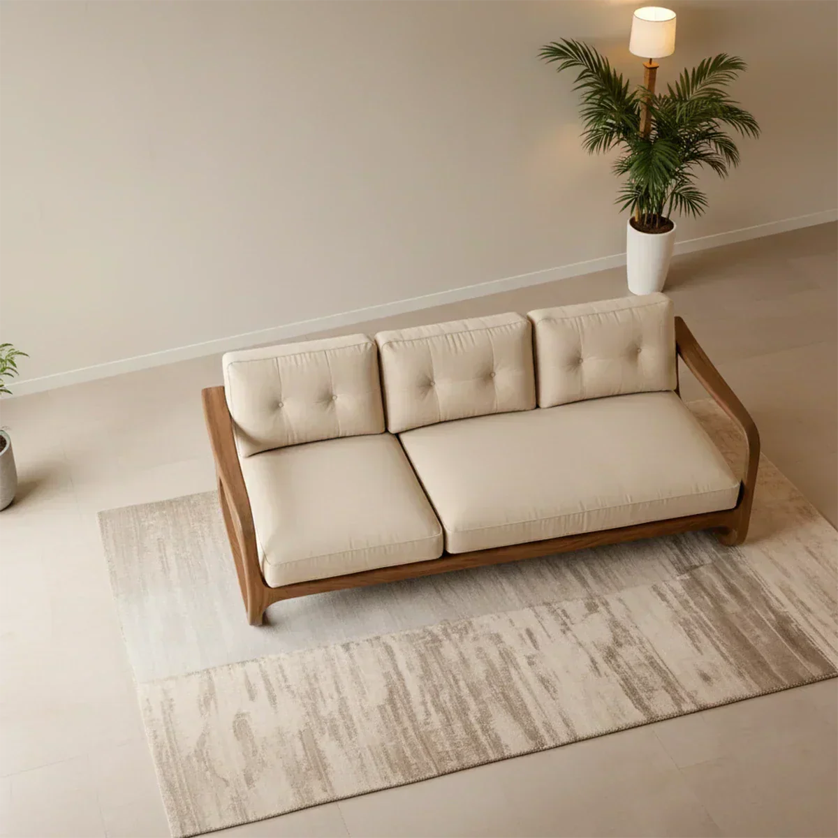 Natural Solid Wood Cotton Sofa – Handcrafted Minimalist Rustic Style - Rustiracraft