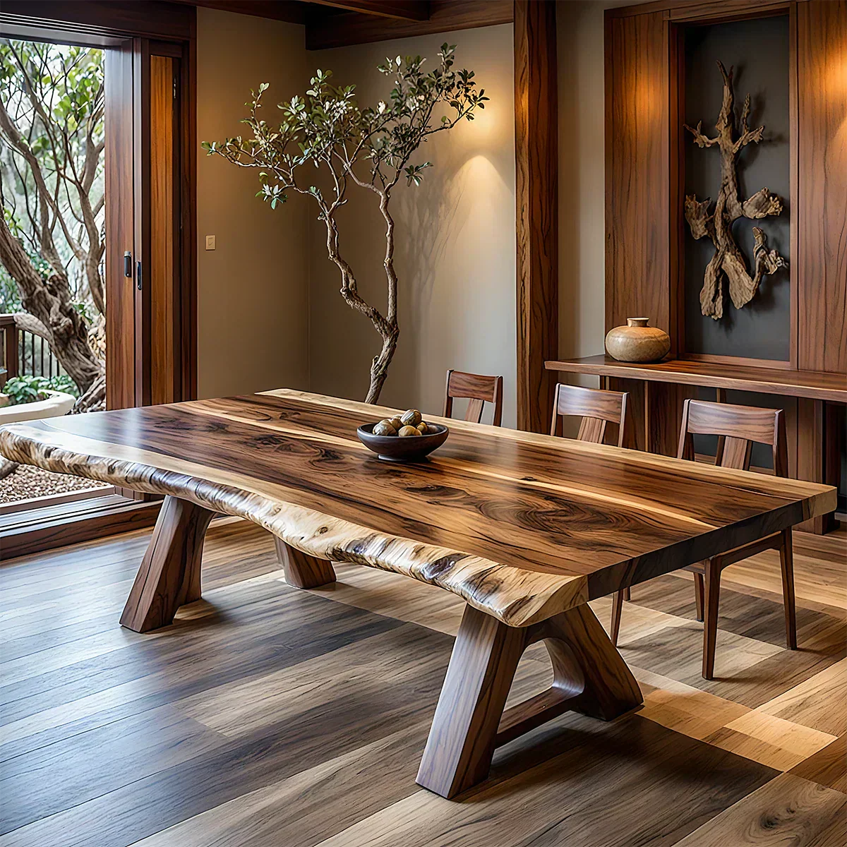 Natural Solid Wood Dining Table in Japandi Rustic Luxury Style – A Warm - Rustiracraft
