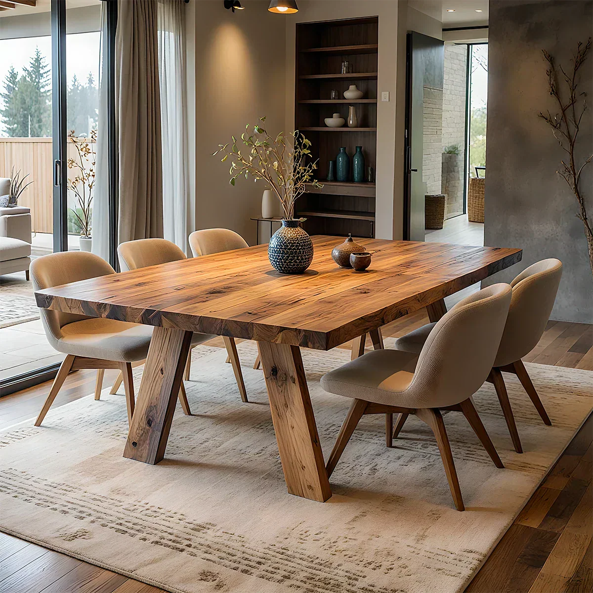 Natural Solid Wood Dining Table in Rustic Luxury Style – A Warm, Handcrafted Centerpiece - Rustiracraft