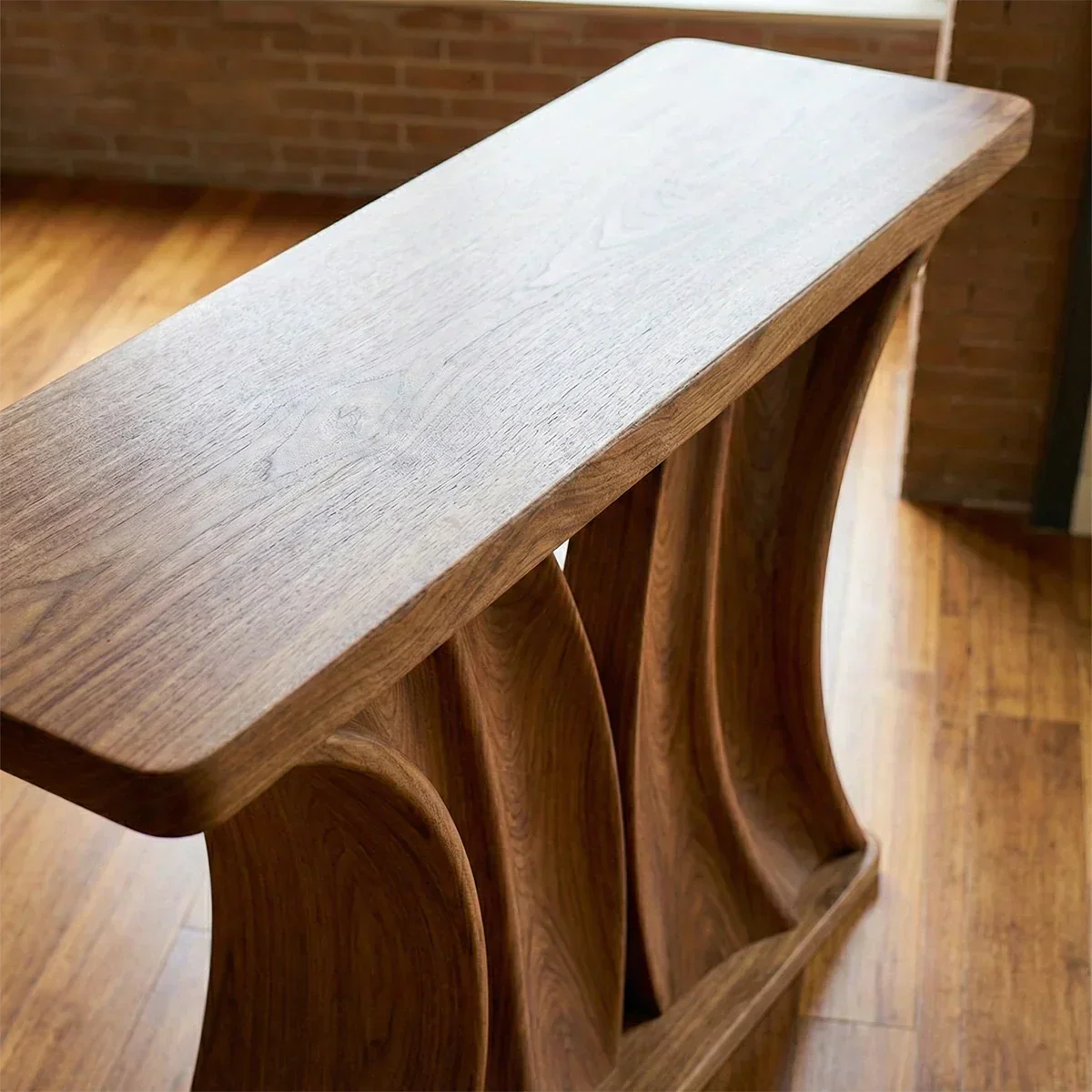 Natural Solid Wood Dual-Sculpt Form Console Table in Modern Luxury Style - Rustiracraft