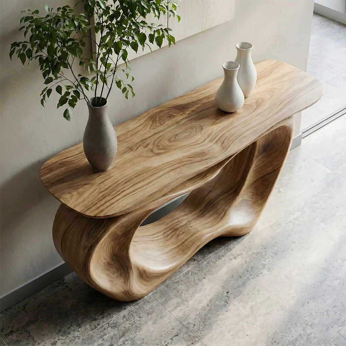 Natural Solid Wood Japandi Artistic Flow Console Table - Rustiracraft