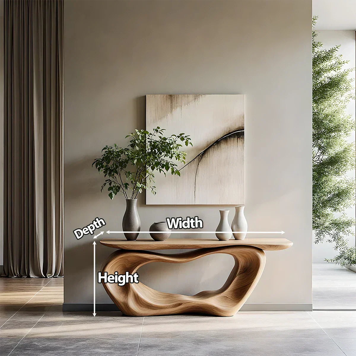 Natural Solid Wood Japandi Artistic Flow Console Table - Rustiracraft