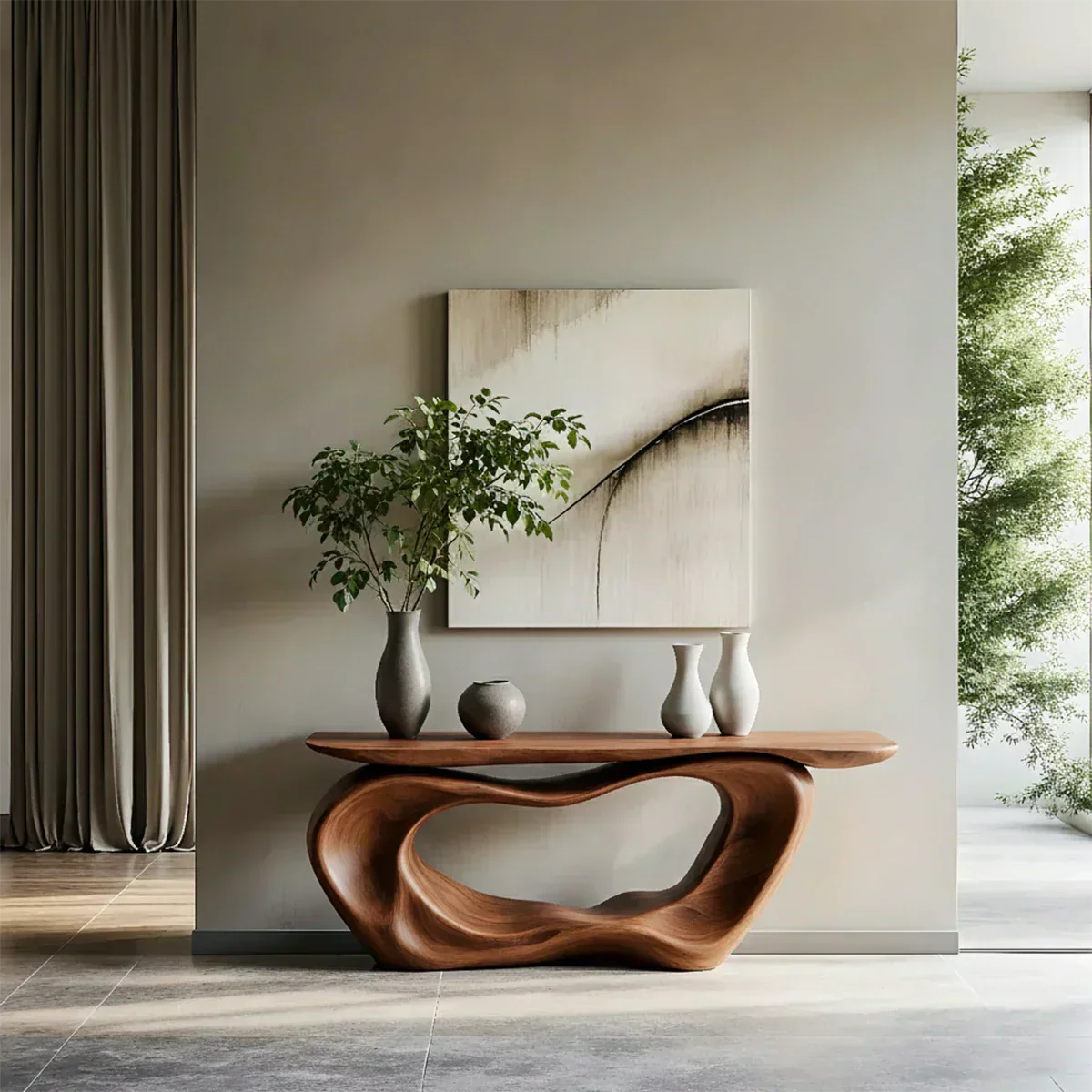 Natural Solid Wood Japandi Artistic Flow Console Table - Rustiracraft