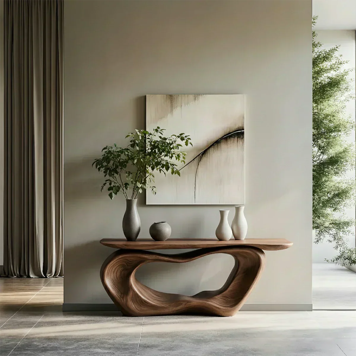 Natural Solid Wood Japandi Artistic Flow Console Table - Rustiracraft