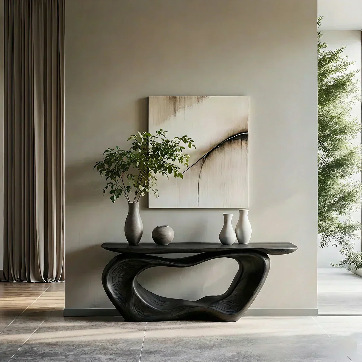 Natural Solid Wood Japandi Artistic Flow Console Table - Rustiracraft