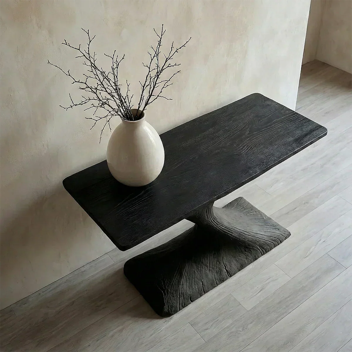 Natural Solid Wood Japandi Sculptural Console Table - Rustiracraft