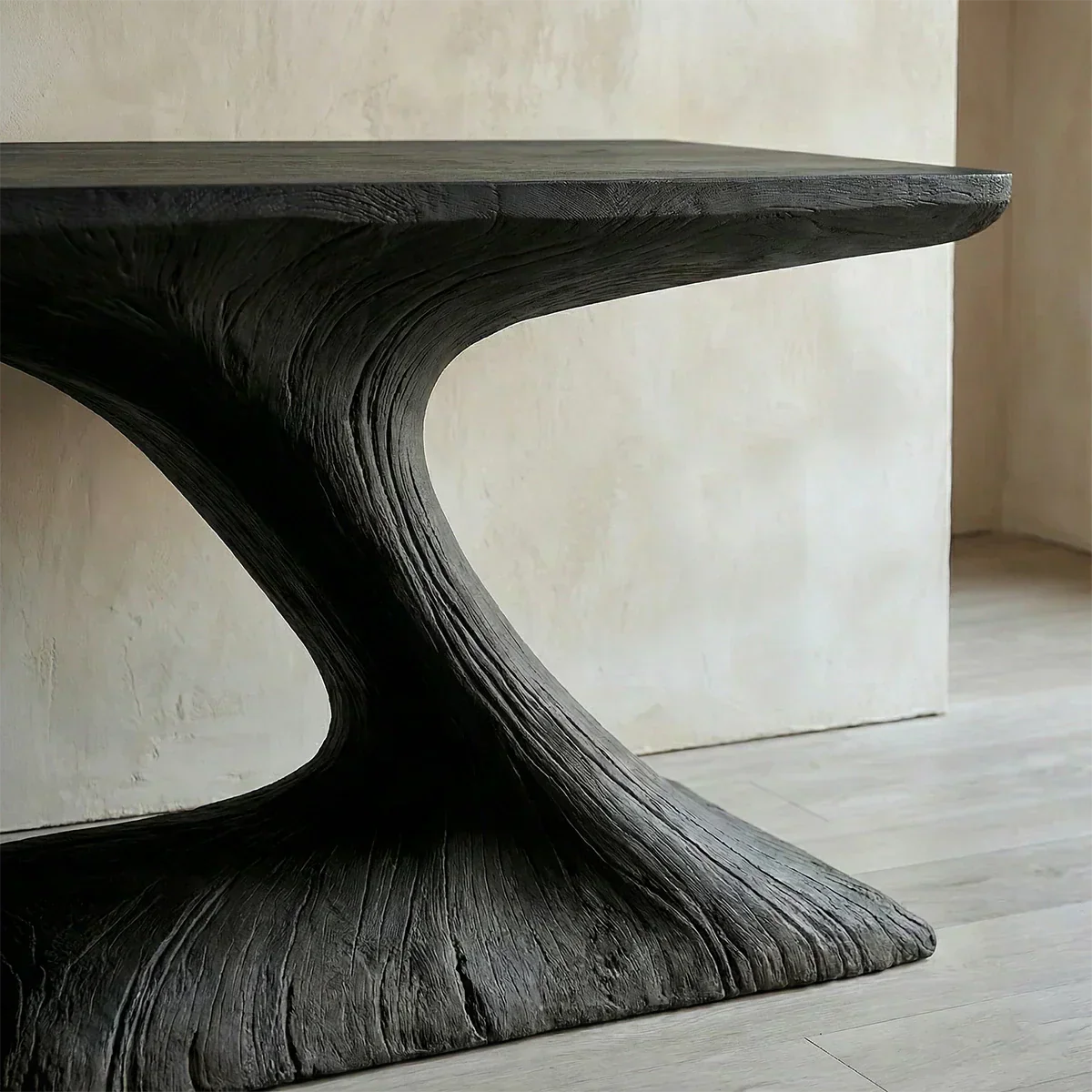 Natural Solid Wood Japandi Sculptural Console Table - Rustiracraft