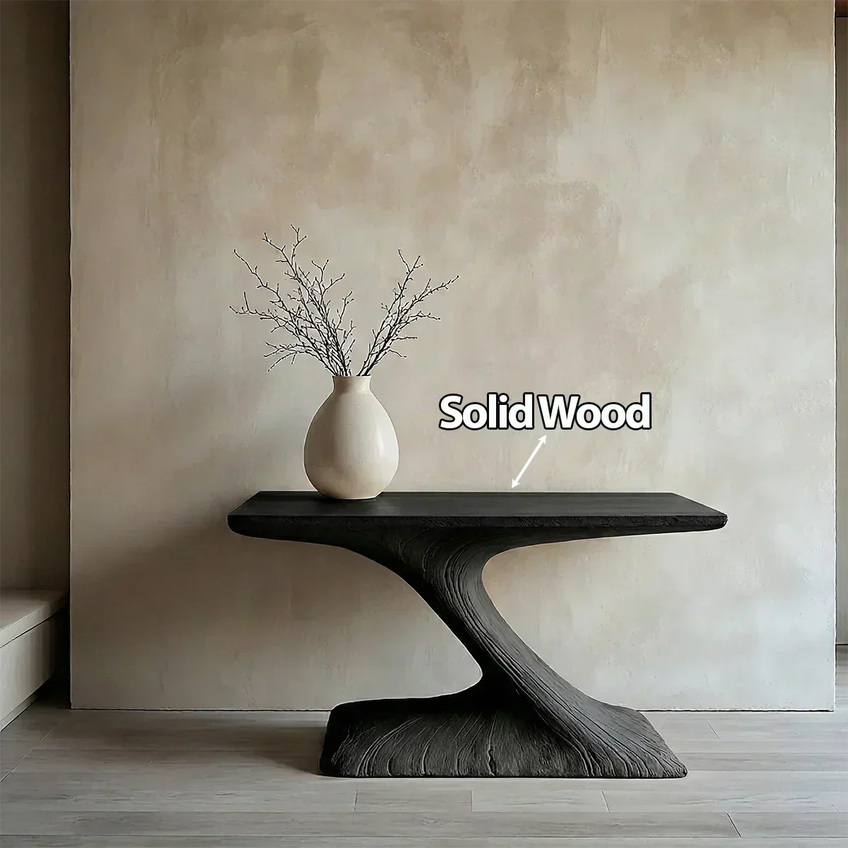 Natural Solid Wood Japandi Sculptural Console Table - Rustiracraft