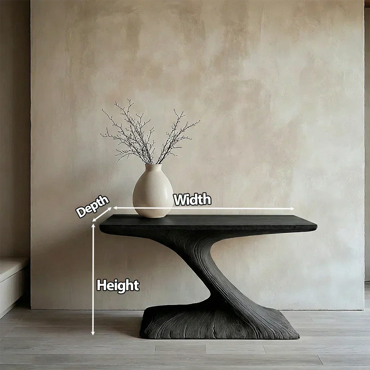 Natural Solid Wood Japandi Sculptural Console Table - Rustiracraft