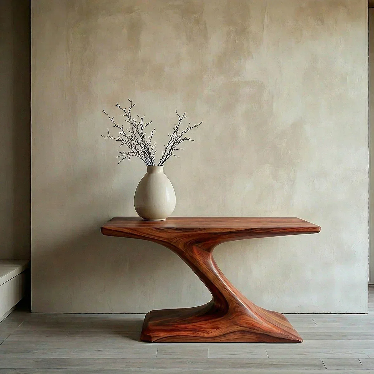 Natural Solid Wood Japandi Sculptural Console Table - Rustiracraft