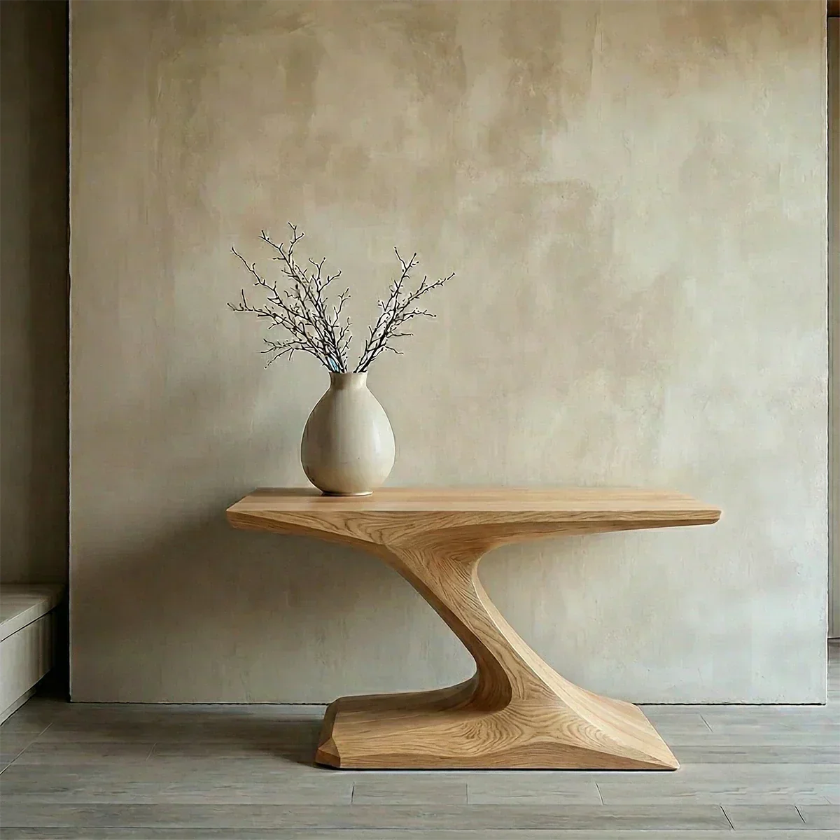 Natural Solid Wood Japandi Sculptural Console Table - Rustiracraft