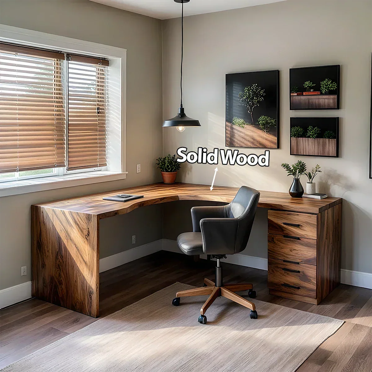 Natural Solid Wood L-Shape Desk with Integrated Storage - Rustiracraft