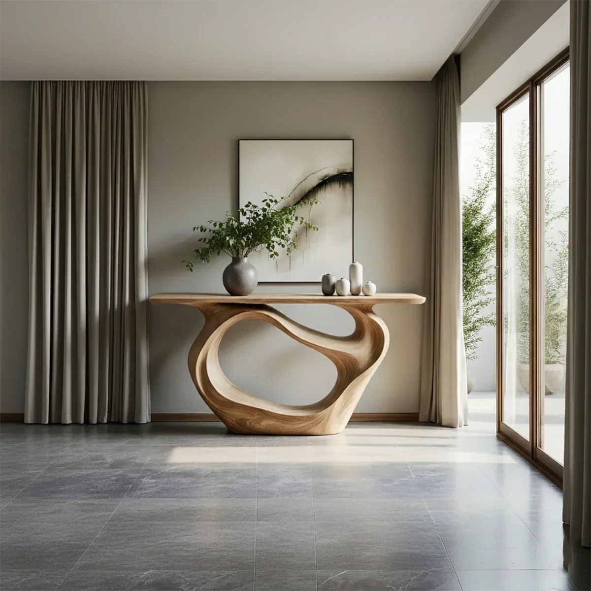 Natural Solid Wood Modern Sculptural Wave Console Table - Rustiracraft