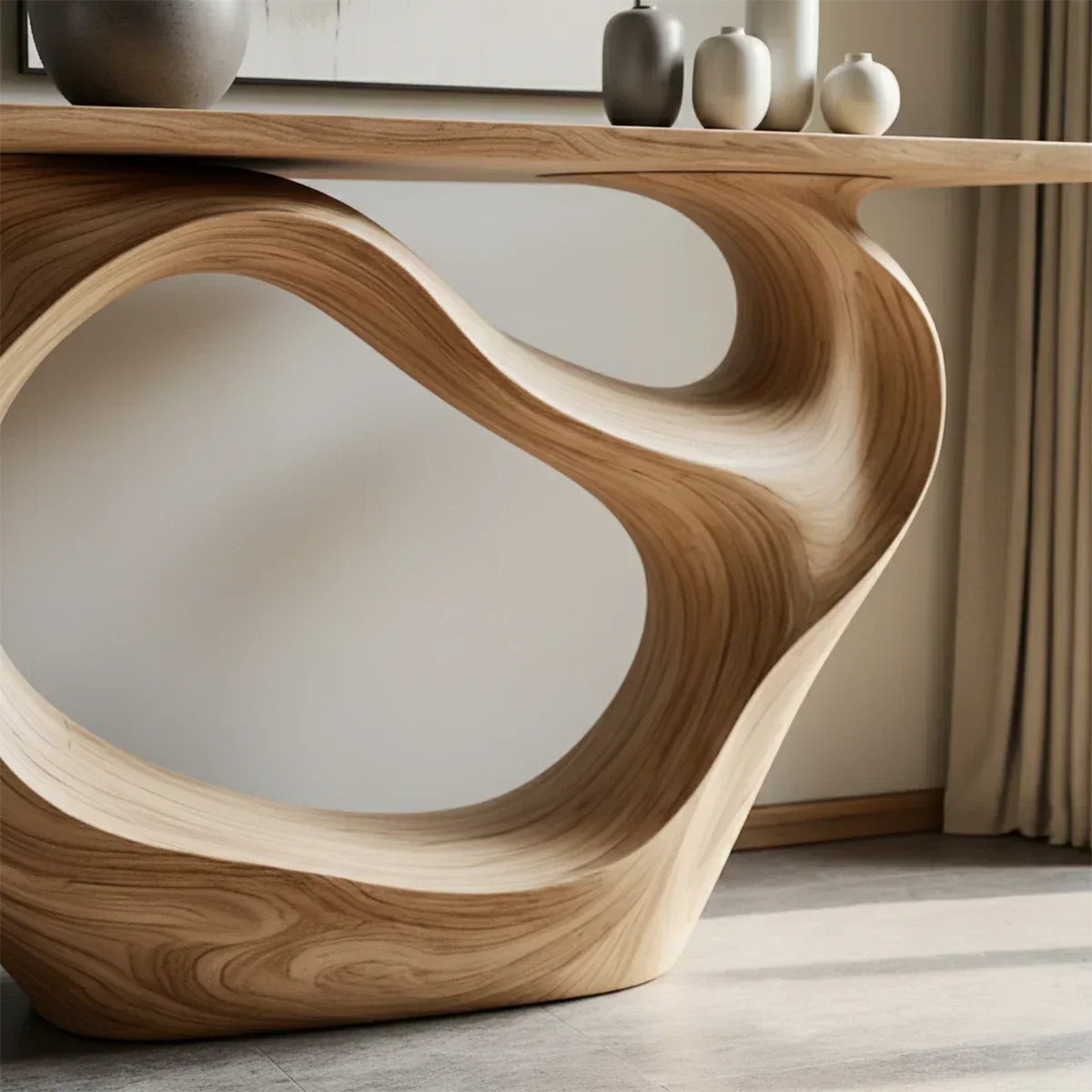 Natural Solid Wood Modern Sculptural Wave Console Table - Rustiracraft