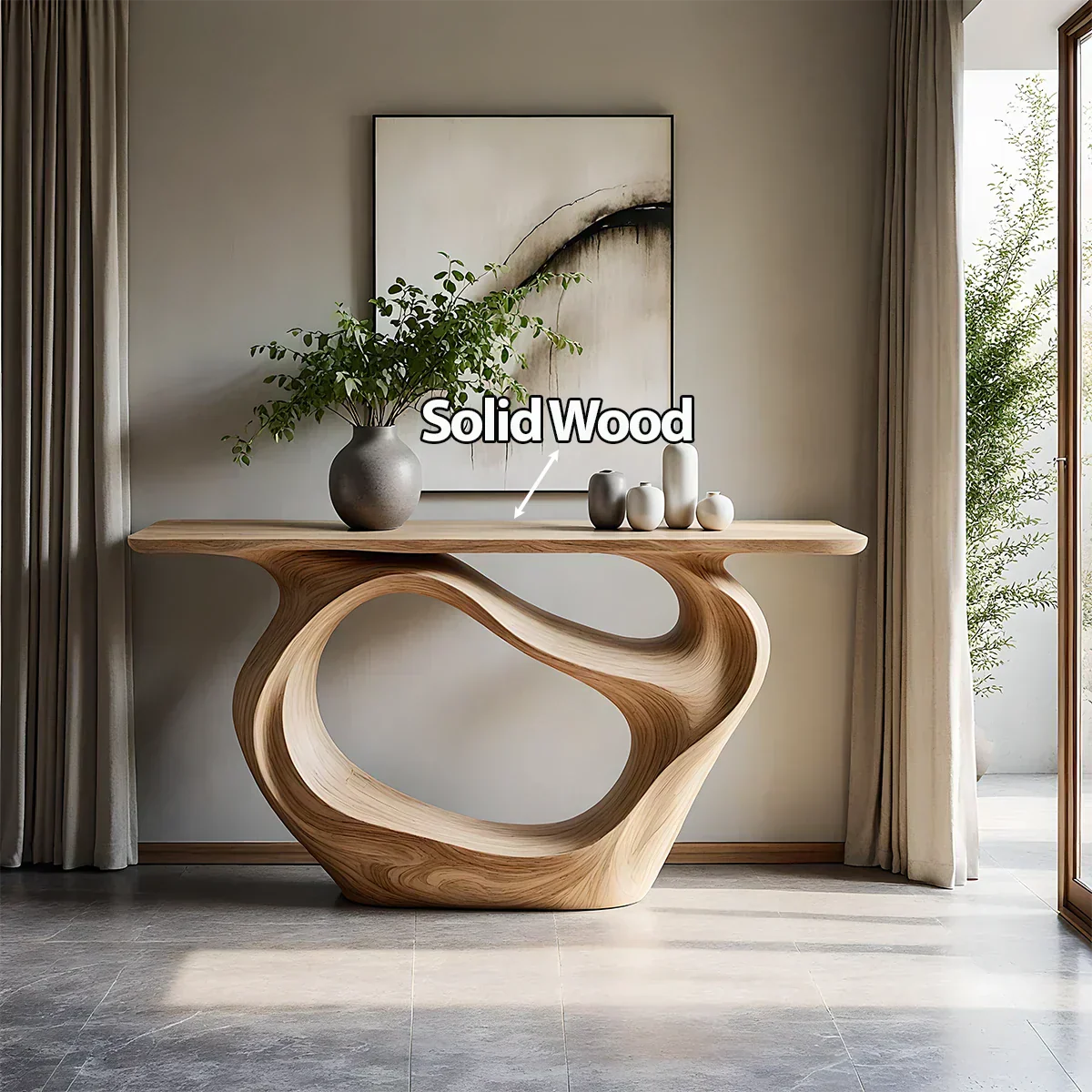 Natural Solid Wood Modern Sculptural Wave Console Table - Rustiracraft