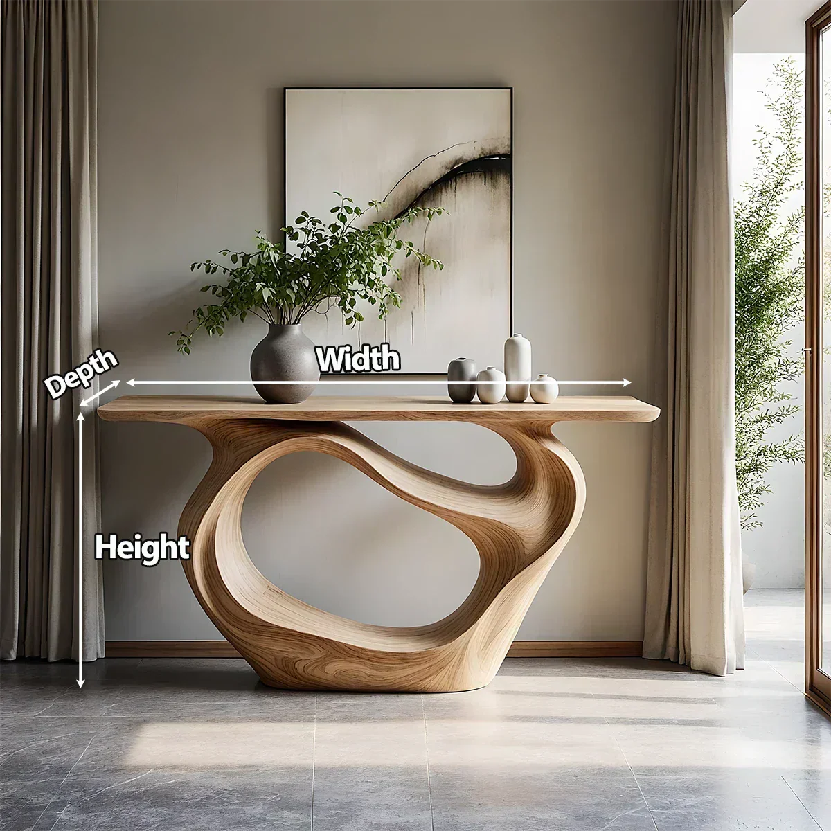 Natural Solid Wood Modern Sculptural Wave Console Table - Rustiracraft