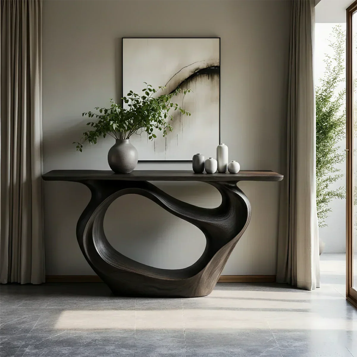 Natural Solid Wood Modern Sculptural Wave Console Table - Rustiracraft