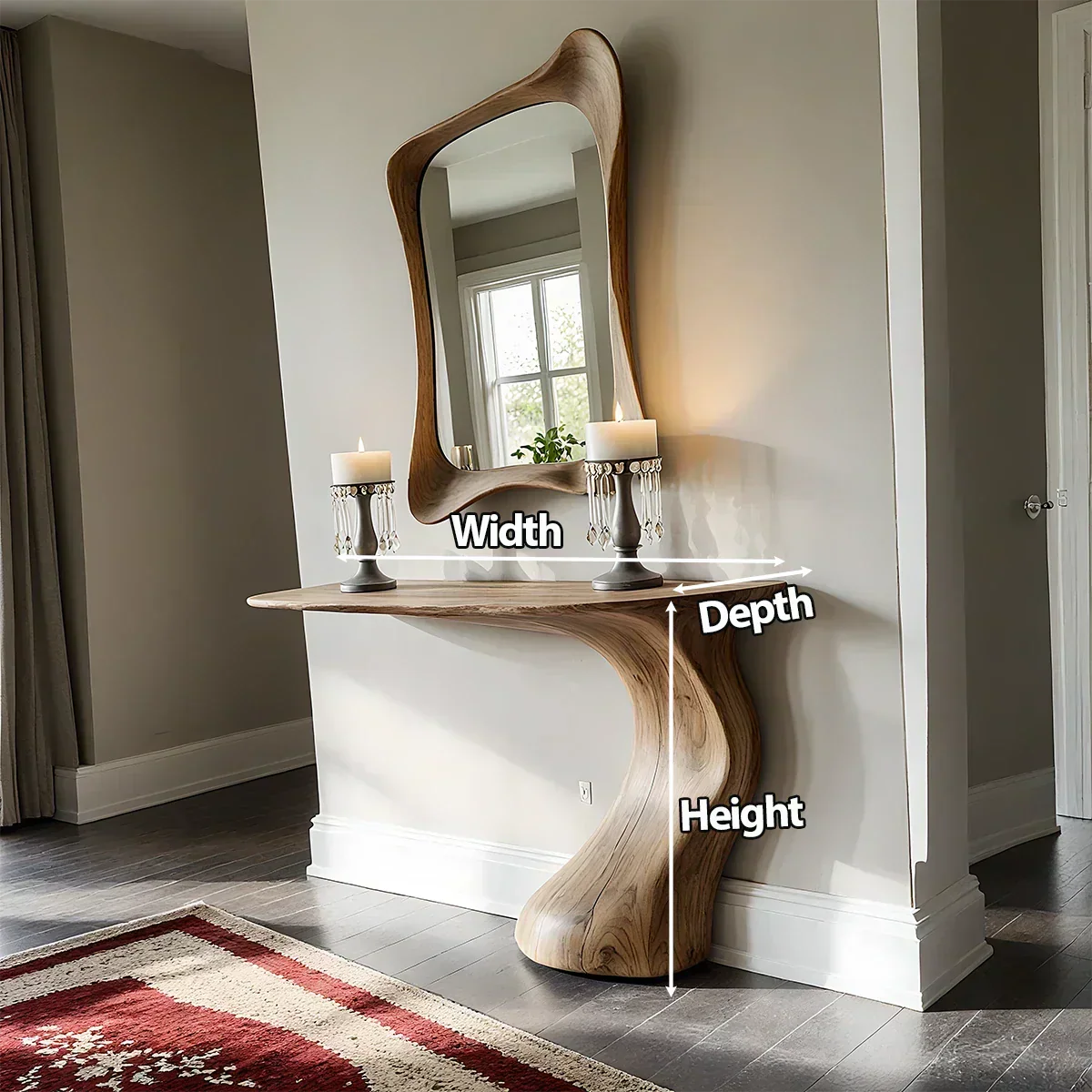 Natural Solid Wood Sculptural Console Table in Modern Wabi-Sabi Form - Rustiracraft