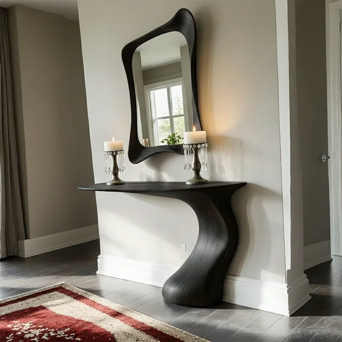 Natural Solid Wood Sculptural Console Table in Modern Wabi-Sabi Form - Rustiracraft