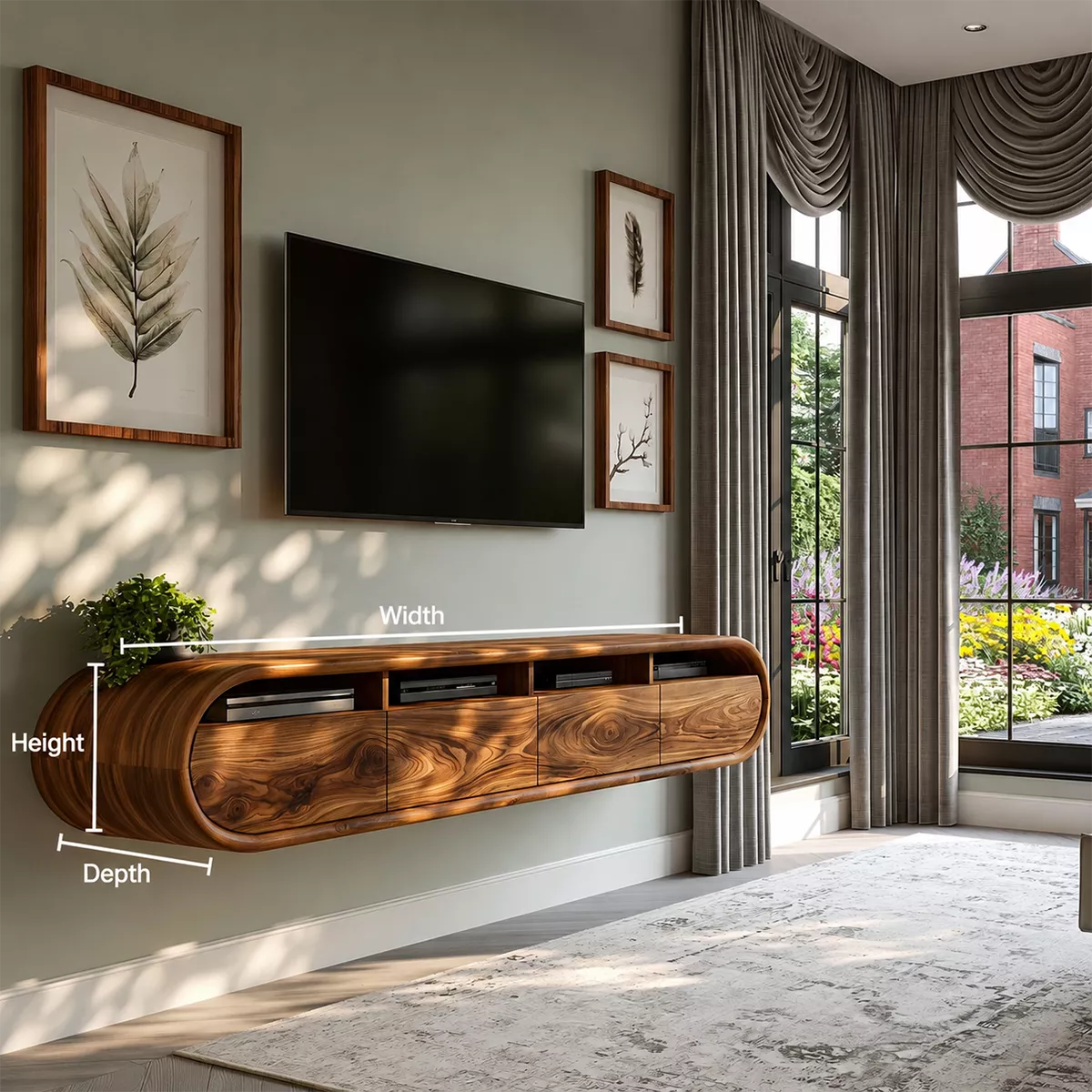 Natural Solid Wood TV Stand with Rounded Cabinet Doors Scandinavian - Rustiracraft